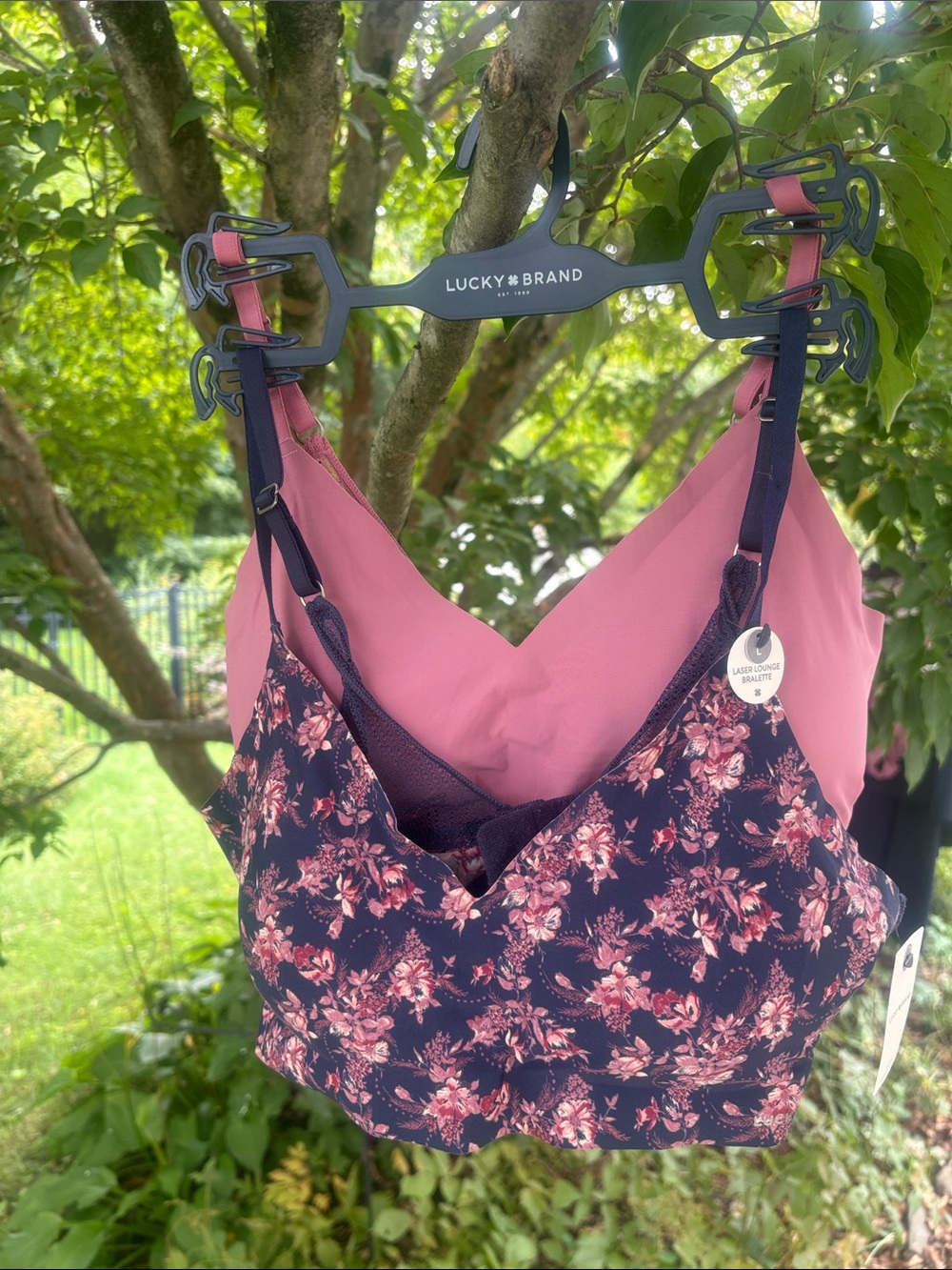 Lucky Brand pink and Navy Floral Bralettes L